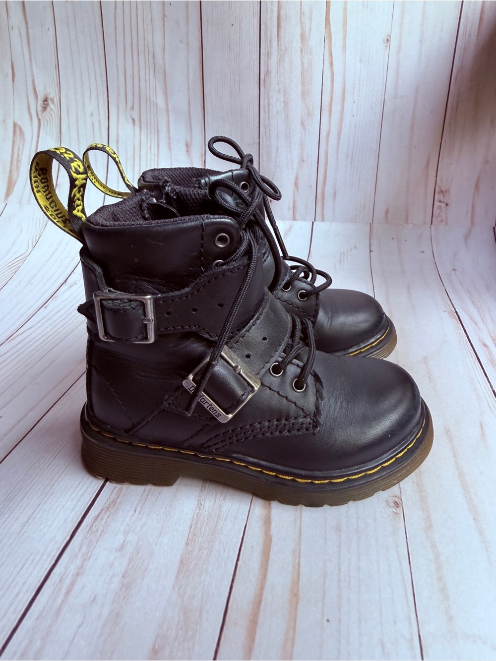Dr. Martens Junior Black Buckle Combat Boots